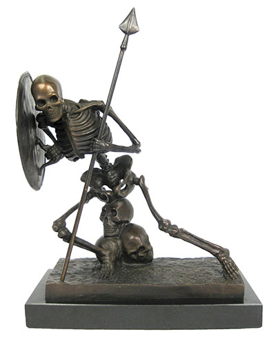 Skeleton Warrior Bronze Sculpture On Marble Base